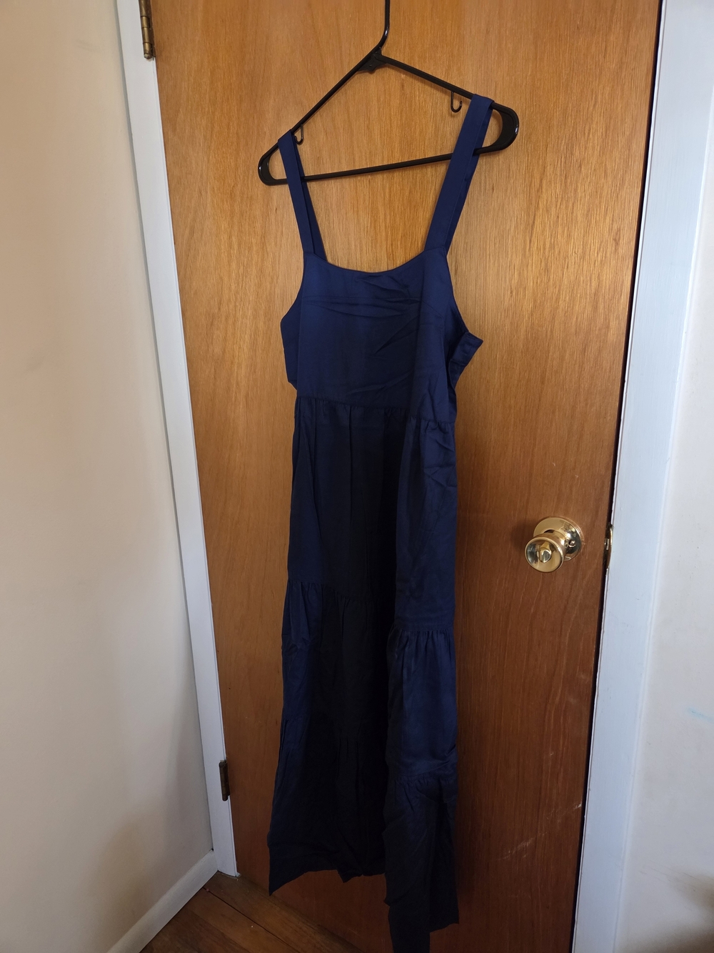 Women's Navy Tiered Maxi Dress with Wide Straps